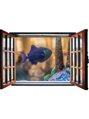 Renkselart Pencere Akvaryum Balık Duvar Sticker