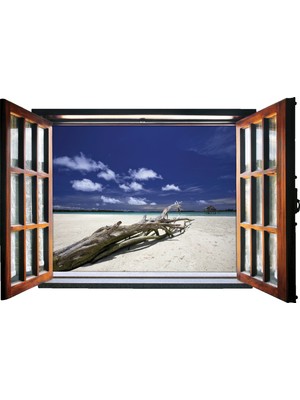Renkselart Pencere Sahil Kumsal Deniz Duvar Sticker