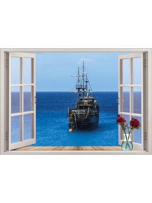 Renkselart Pencere Gemi Deniz Duvar Sticker