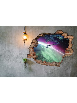 Renkselart Kırık Tuğla Uzay Uydu Atmosfer Duvar Sticker