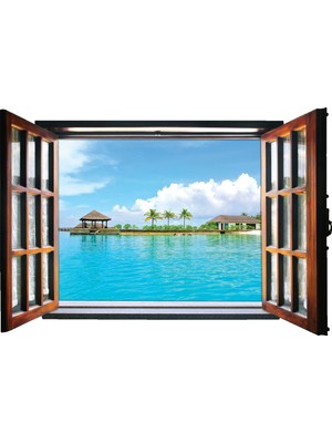 Renkselart Pencere Havuz Tatil Köyü Duvar Sticker