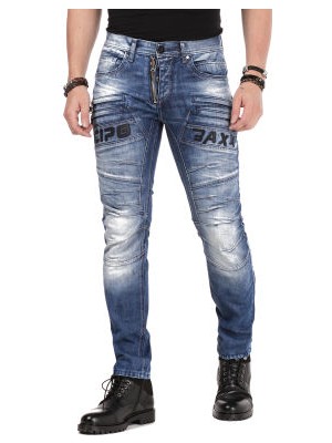Cipo&Baxx CD491 Dikişli Nakışlı Fermuarlı Mavi Erkek Kot Pantolon
