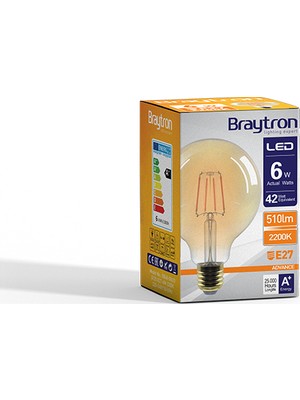 Braytron Led Rustik Flamanlı Ampül 6W G125  E27