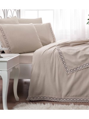 Taç Çift Kişilik Comfort Lace Line Pike Takımı-Frozen Camel