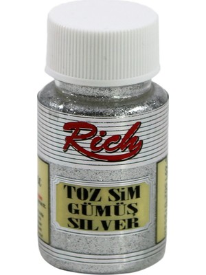 Rich Toz Sim Gümüş İnce Taneli Dekoratif Süslemeler İçin 50Cc Şişede Parlak Renk