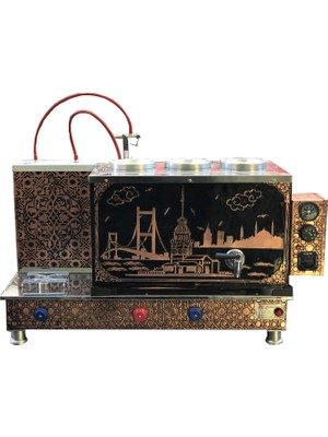 Maraton Üç Demlikli Bakır Çay Kazanı İstanbul Desenli