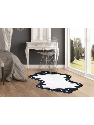 Dekoreko Figürlü Özel Kesim Yıkanabilir Kaymaz Taban Halı 104 Beyaz ( 80 X 200 )