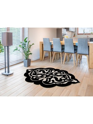 Dekoreko Figürlü Özel Kesim Yıkanabilir Kaymaz Taban Halı 108 Siyah ( 80 X 200 )