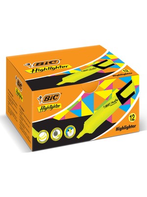 Bic Marking Highlighter Flat Fosforlu Kalem Sarı 12'Li Kutu