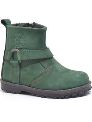 Raker Chiron Hakiki Deri Yeşil Fermuarlı Unisex Bebek Bot