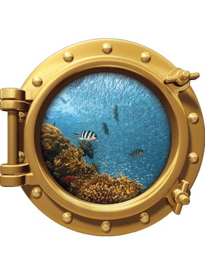 Renkselart Gemi Denizaltı Pencere Balık Mercan Resif Duvar Sticker