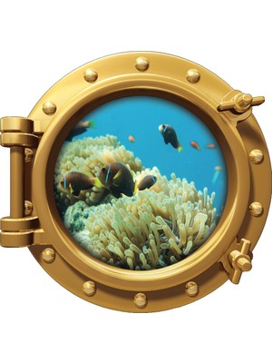 Renkselart Gemi Denizaltı Pencere Balık Sualtı Mercan Duvar Sticker