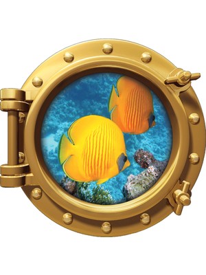 Renkselart Gemi Denizaltı Pencere Balık Mercan Resif Duvar Sticker