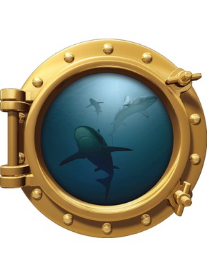 Renkselart Gemi Denizaltı Pencere Köpek Balığı Duvar Sticker