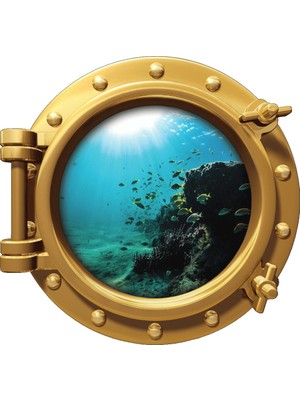 Renkselart Gemi Denizaltı Pencere Balık Su Altı Duvar Sticker