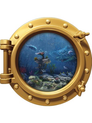 Renkselart Gemi Denizaltı Pencere Balık Çocuk Odası Duvar Sticker