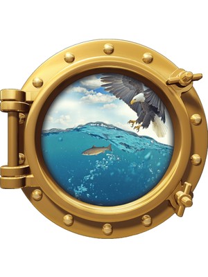 Renkselart Gemi Denizaltı Pencere Kartal Balık Duvar Sticker