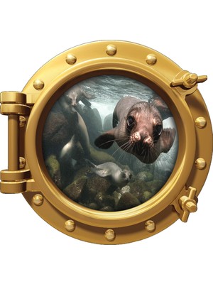 Renkselart Gemi Denizaltı Pencere Fok Duvar Sticker