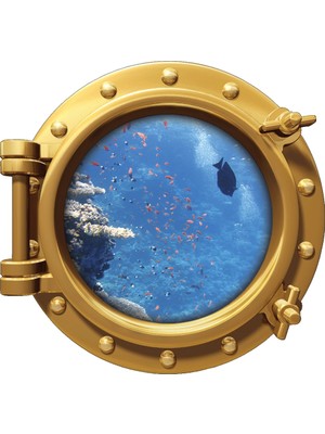 Renkselart Gemi Denizaltı Pencere Balık Su Altı Duvar Sticker