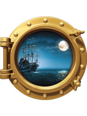 Renkselart Gemi Denizaltı Pencere Ay Mehtap Duvar Sticker