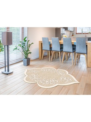 Dekoreko Figürlü Özel Kesim Yıkanabilir Kaymaz Taban Halı 103 Bej 80 x 300 cm