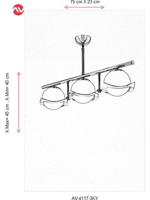 AVONNI AV-4117-3KY Krom Kaplama Modern Avize E27 Metal Cam 75x23cm