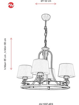 AVONNI AV-1597-4ES Eskitme Kaplama Modern Avize E27 Metal Cam Kumaş 52cm