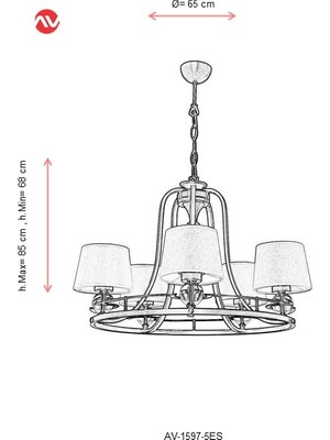 AVONNI AV-1597-5ES Eskitme Kaplama Modern Avize E27 Metal Cam Kumaş 65cm