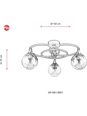 AVONNI AR-1661-3BSY Siyah Boyalı Modern Avize E27 Metal Cam 60cm