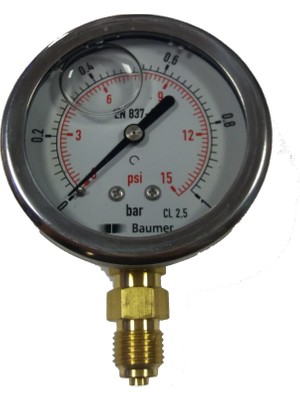 Baumer -  63Mm 16 Bar Gliserinli Manometre Alttan Bağlantılı