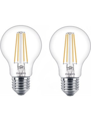 Philips LED Classic 7-60W A60 E27 Non-Dim 2700K 2'li Ekopaket Led Filament Ampul