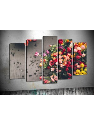 Tablocenter 5 Parçalı Çiçek Kanvas Tablo 60 x 100 cm