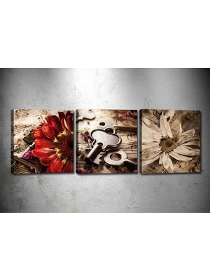Tablocenter 3 Parçalı Çiçek Kanvas Tablo 30 x 90 cm