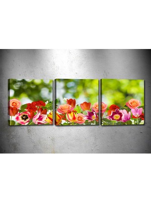 Tablocenter 3 Parçalı Çiçek Kanvas Tablo 30 x 90 cm