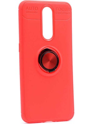 Jopus Oppo RX17 Pro Kılıf Ultra Korumalı Yüzüklü Standlı Ravel Silikon - (Kırmızı) + Cam Ekran Koruyucu