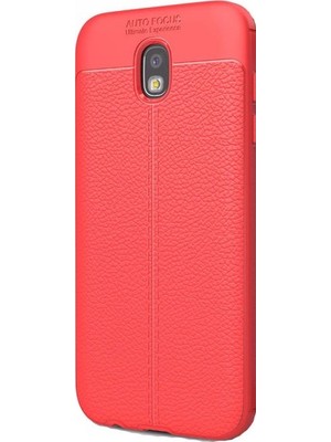 Jopus Samsung Galaxy J5 Pro Kılıf Deri Desenli Lüx Niss Silikon - Kırmızı + Nano Ekran Koruyucu