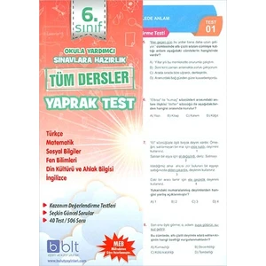 Bulut Eğitim ve Kültür Yayınları Eğitim 6. Sınıf Tüm Dersler Yaprak Test