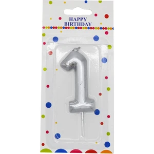 Parlak 1 Rakamı Doğum Günü Pastası Mumu Gümüş