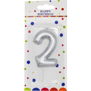 Parlak 2 Rakamı Doğum Günü Pastası Mumu Gümüş