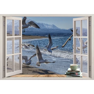 Pencere Martılar Deniz Duvar Sticker
