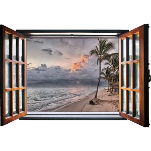 Pencere Sahil Palmiye Ağacı Duvar Sticker