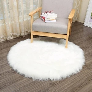 Yuvarlak Post Peluş Halı Kuzu Post Beyaz-Mir