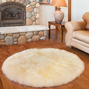 Yuvarlak Post Peluş Halı Kuzu Post Krem-Mir 80 x 80  Cm