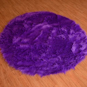 Yuvarlak Post Peluş Halı Kuzu Post Mor-Mir 80 x 80  Cm
