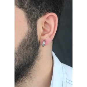E-Bijuteri Silver Renk Kaplama Küçük Halka Kıstırmalı Çelik Erkek Küpe