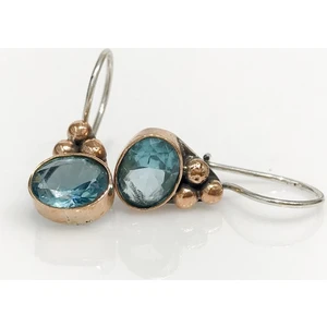 Magümüş Mavi Topaz Taş Tamamı El Üretimi Gümüş Küpe