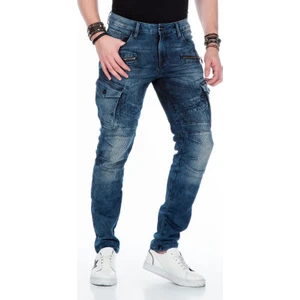Cipo&Baxx CD369 Live Fast Erkek Motorcu Tarzı Mavi Kargo Jeans