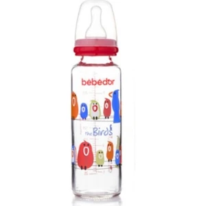 31302 Desenli 250 ml Cam Biberon Kırmızı