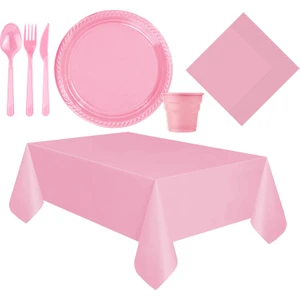 Parti Bulutu Pembe Plastik Sofra Seti 25 Kişilik
