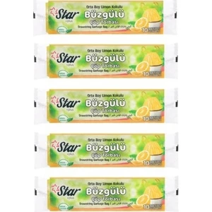 Büzgülü Çöp Torbası / Poşeti - Orta Boy 55X60 - Limon Kokulu- 5 Rulo = 50' li